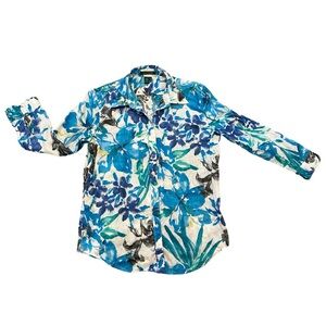 Lauren Ralph Lauren | women's M linen floral white art to wear button up